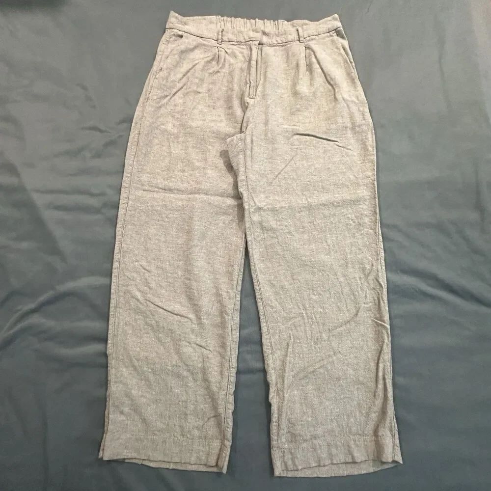Old Navy Linen Rayon Blend Pants Womens XL Wide Leg High Rise Slacks Beige